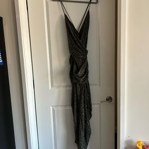 ASOS dark grey sequined gown w/ high slit